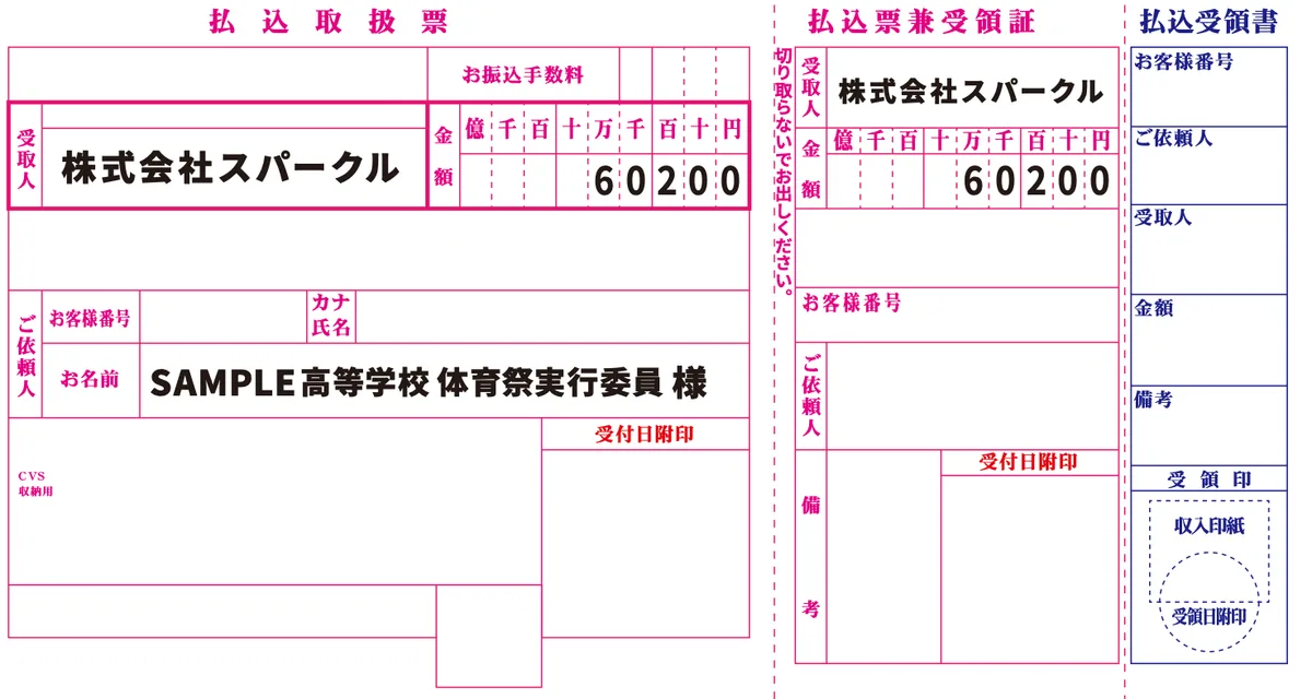 コンビニ決済で使用する払込票の見本
